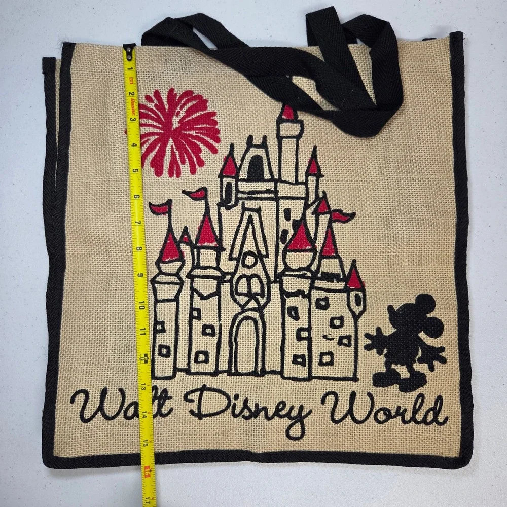 Walt Disney World Mickey Mouse Cinderella Castle Woven‎ Jute Tote Bag Tan